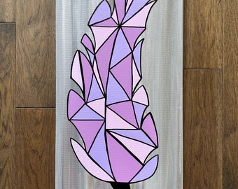 Lilac Geometric Feather Mixed Media Painting on 12x24 inch Canvas