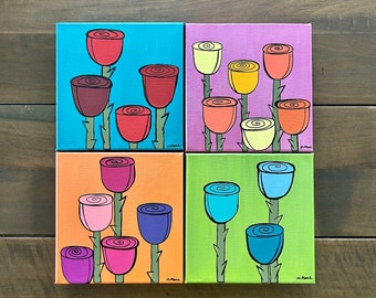 Group of 6x6 inch Colorful Rose Paintings