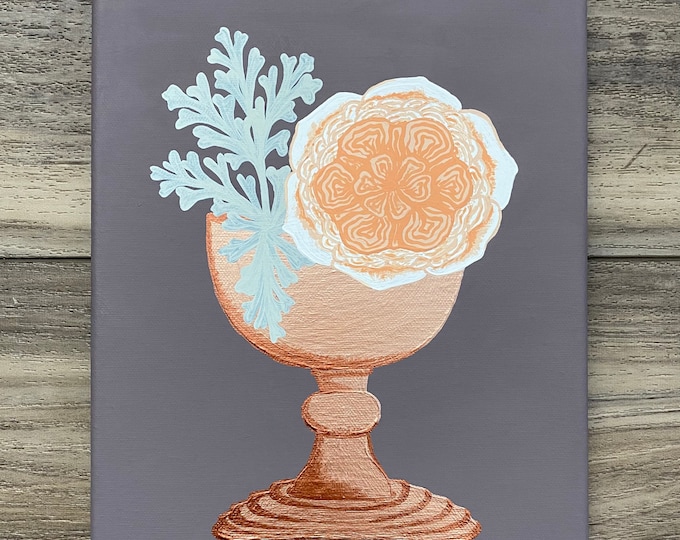 Featured listing image: Acrylic Floral Painting on 8x10 inch Canvas - “Flowers in Copper Goblet”
