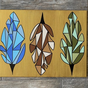 Mixed Media Geometric Feathers on 18x24 inch Canvas “Migrate”