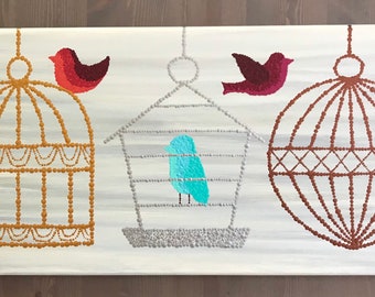 Dotted Acrylic Painting on 12x24 inch Canvas "Three Little Birds"