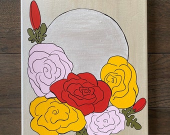 Birth Month Acrylic Mixed Media Painting on 9x12 inch Canvas “June: Pearl and Roses”