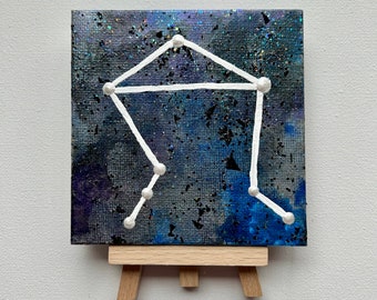 Libra Constellation Painting on Mini Canvas with Display Easel