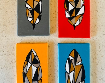 Set of Four Geometric Feather Magnets on Mini Canvas