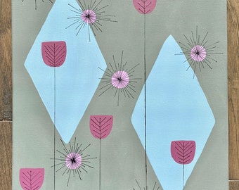 1950’s Atomic Style Acrylic and Ink Painting “Shadow Garden”