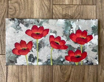 Acrylic Floral Painting on 7x14 inch Canvas - “Funky Fresh Poppies 6”