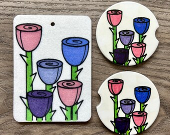 Set of Car Coasters and Air Freshener - Choose from 30 scents!