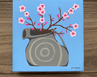 Cherry Blossoms in Vase - acrylic on 6x6 inch canvas