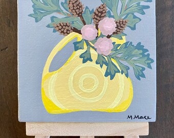 Woodland Bouquet in Vase on Mini Canvas with Display Easel