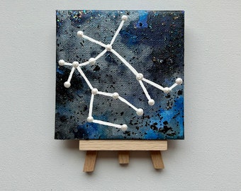 Gemini Constellation Painting on Mini Canvas with Display Easel