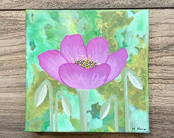 Acrylic Floral Painting on 6x6 inch Canvas - “Funky Fresh Poppies 4”