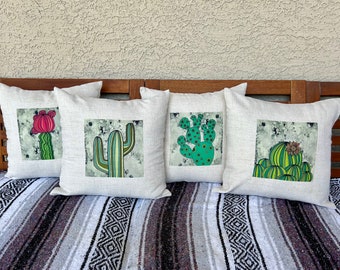 Set of Four Cactus Pillow Covers 16x16 inch