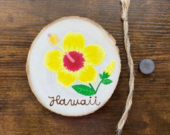 Hawaii State Flower Painting on Wood Round - magnet or hanging ornament