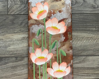 Acrylic Floral Painting on 7x14 inch Canvas- “Funky Fresh Poppies 5”