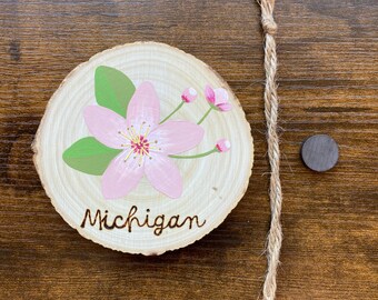 Michigan State Flower Painting on Wood Round - magnet or hanging ornament