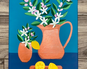 Painting of Lemons in Copper Drinkware on 11x14 inch Canvas