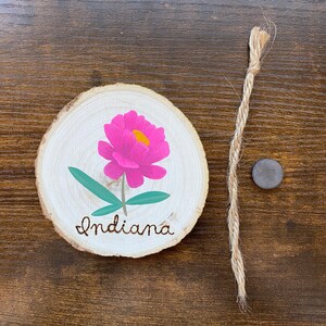 Indiana State Flower Painting on Wood Round - magnet or hanging ornament