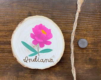 Indiana State Flower Painting on Wood Round - magnet or hanging ornament
