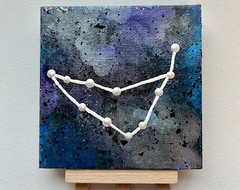 Capricorn Constellation Painting on Mini Canvas with Display Easel