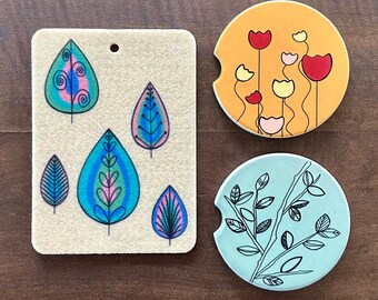Set of Car Coasters and Air Freshener - Choose from 30 scents!