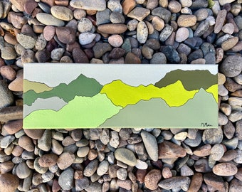 Abstract Mountain Landscape on 4x12 inch Gallery Wrap Canvas - “Green Mountains”