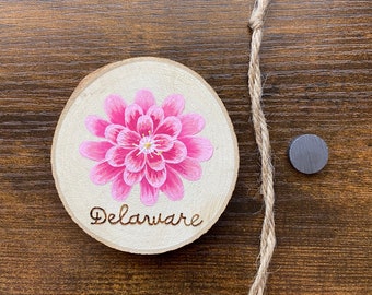 Delaware State Flower Painting on Wood Round - magnet or hanging ornament