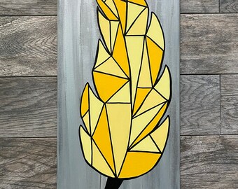 Yellow Geometric Feather Painting on 12x24 inch Canvas
