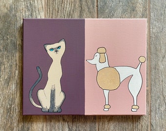 1950’s Textile Inspired Acrylic and Ink Painting “Like Cats and Dogs”