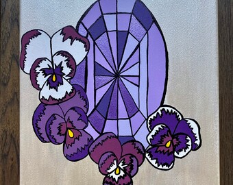 Birth Month Acrylic Mixed Media Painting on 9x12 inch Canvas "February: Amethyst and Violets"