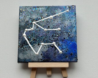Aquarius Constellation Painting on Mini Canvas with Display Easel