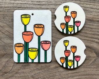 Set of Car Coasters and Air Freshener - Choose from 30 scents!
