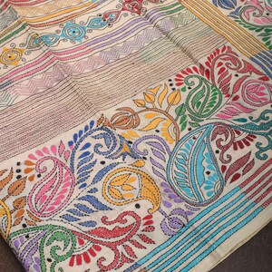 Heavy Work Handmade Kantha Embroidery Saree With Multicolor Threads on ...
