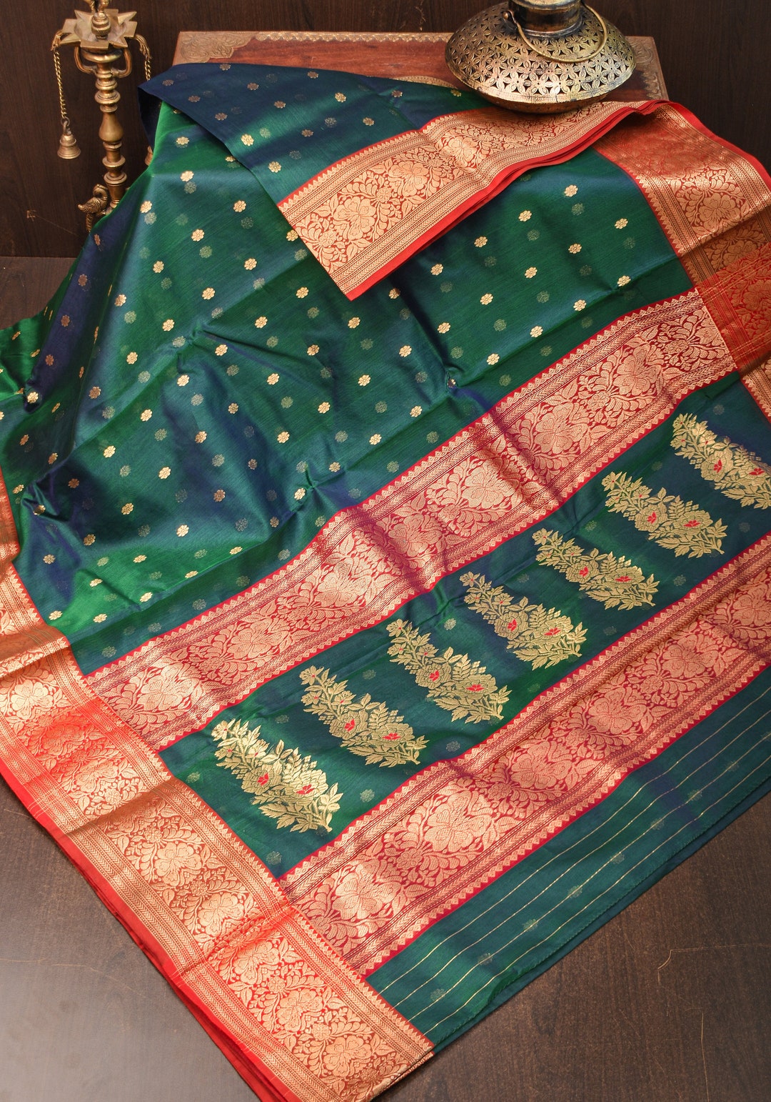 Chanderi Silk Saree with Zari Woven Peacock Pattern