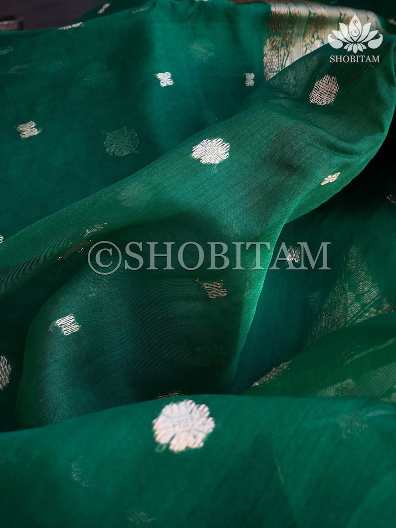 Shobitam Saree Green Saree Pretty Saree Chanderi Saree in Cotton Silk with heavy border