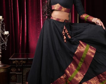 Lehenga Set with Stylish Overlap Design, Set of Lehenga and Blouse, Customizable, Made to Order