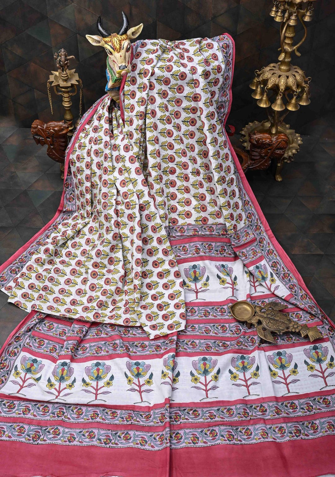 Green - Block Print Mul Cotton Sanganeri Saree 08