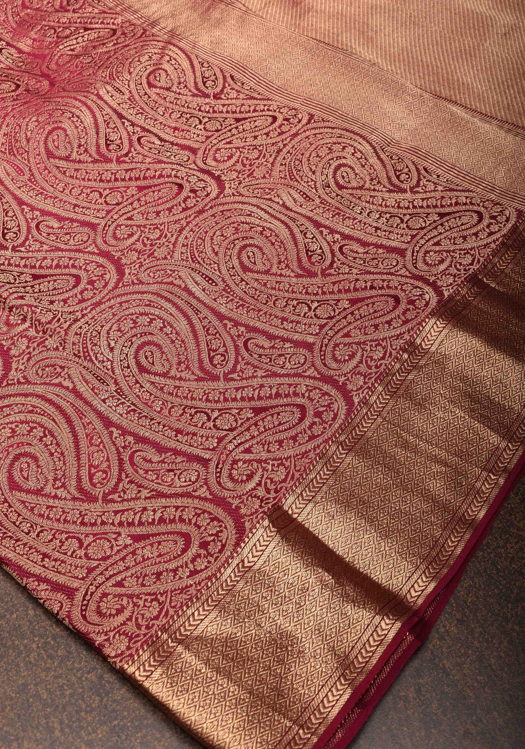 Handloom Mysore Silk Saree with Ethnic Gold Zari woven Paisley Border