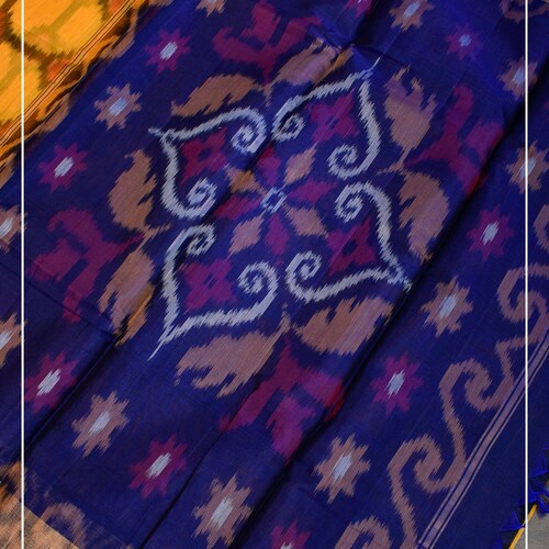 Ikkat Handwoven Silk Cotton Saree in shops Yellow and Blue | Sarees By Shobitam