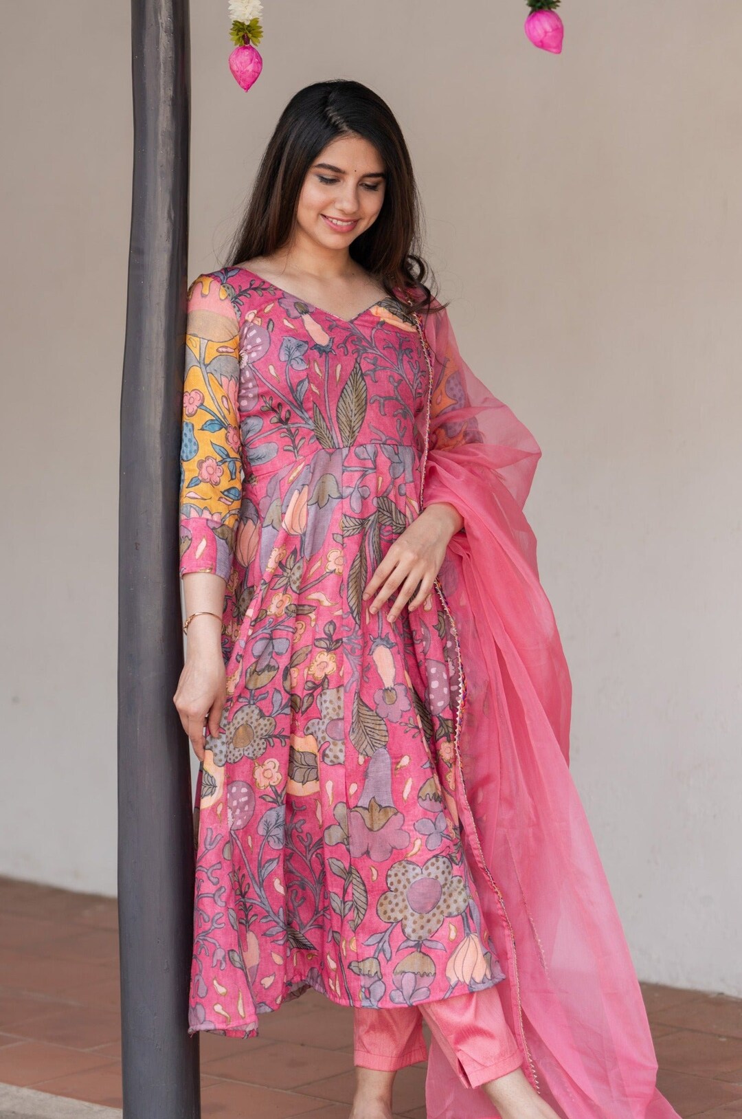 Cocoa Grove Kalamkari A-Line Co-ord Set with Dupatta