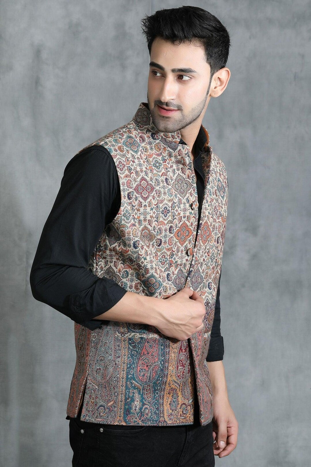 Summer parsi embellished nehru jacket