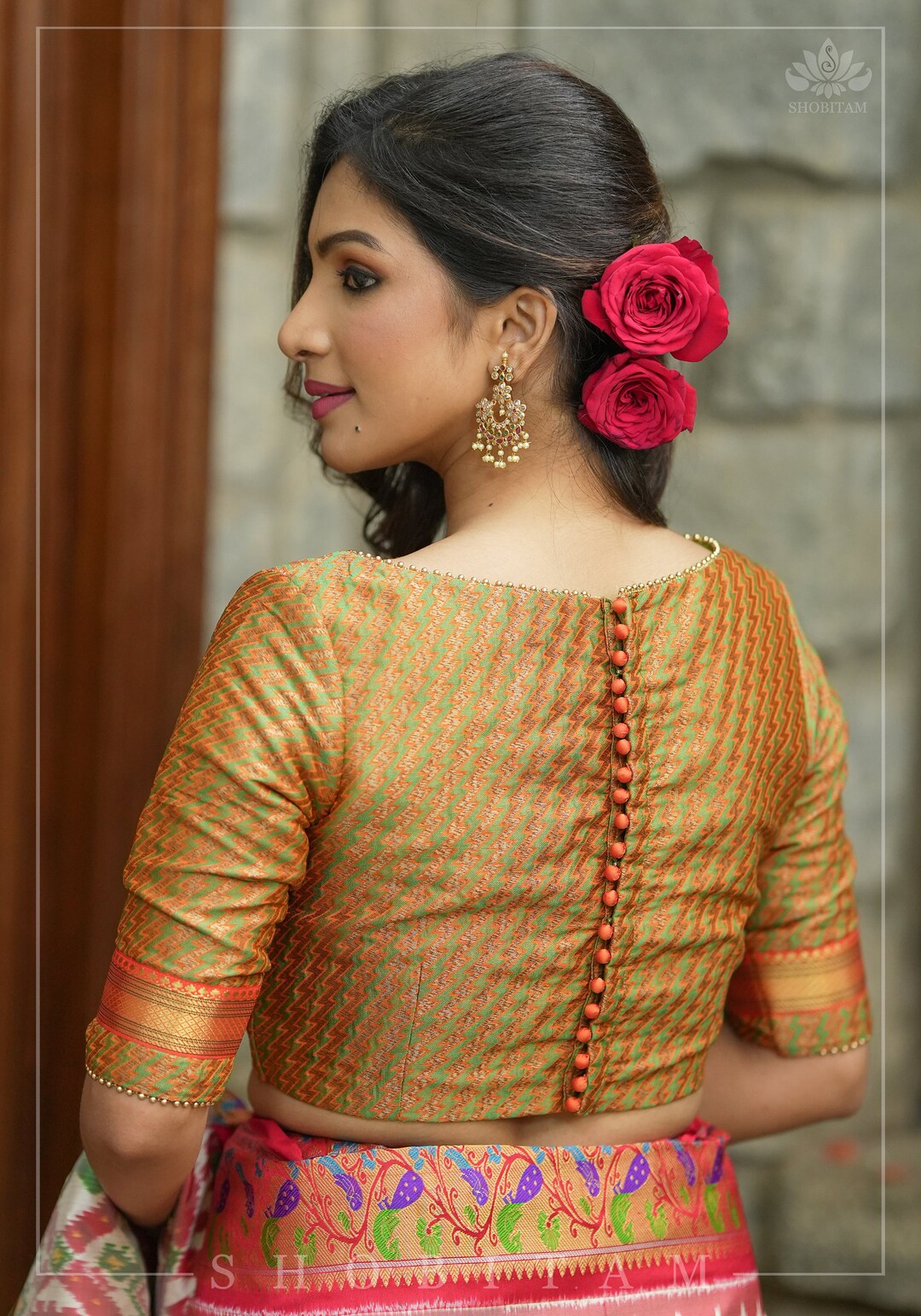 Orange - Jacquard Cotton Blouse Piece