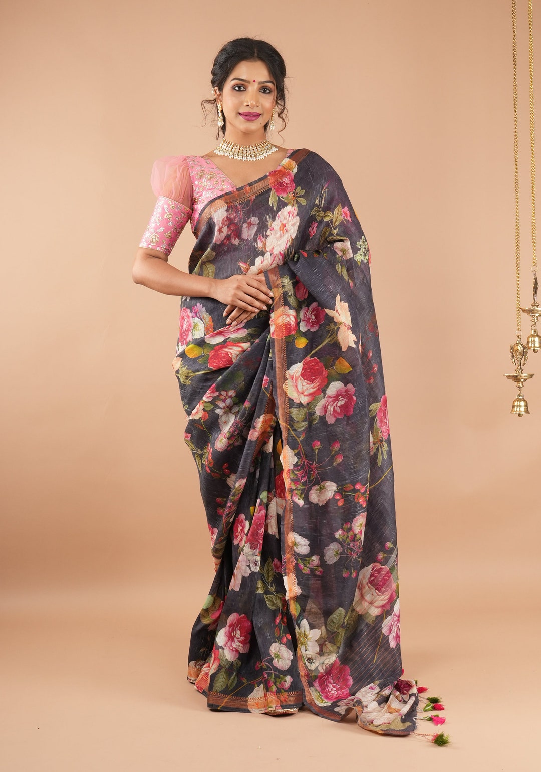 Women Party Wear Designer Soft Silk Light Brown colour Saree with Zari Border Work