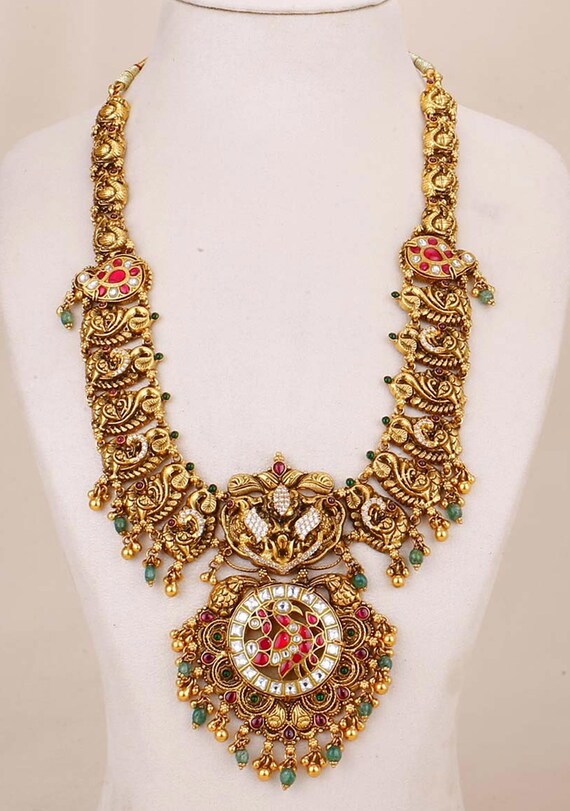 Silver, 22kt Gold Plated Deep Nagas and CZ fusion Necklace