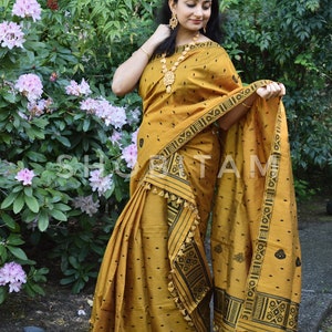 Mustard Yellow Mekhela Chador Assamese Style Saree Stylish - Etsy Ireland Mustard Yellow Mekhela Chador Assamese Style Saree Stylish - Etsy Ireland
