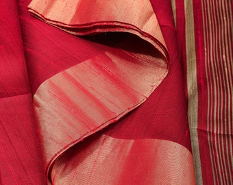 Pure Raw Silk Saree in Blood Red and Tissue Zari Border | SILK MARK CERTIFIED