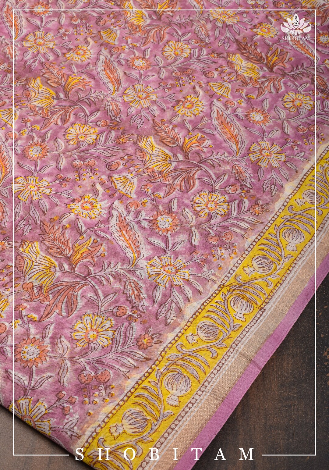 Yellow - Sanganeri Hand Block Print Cotton Scarf 05