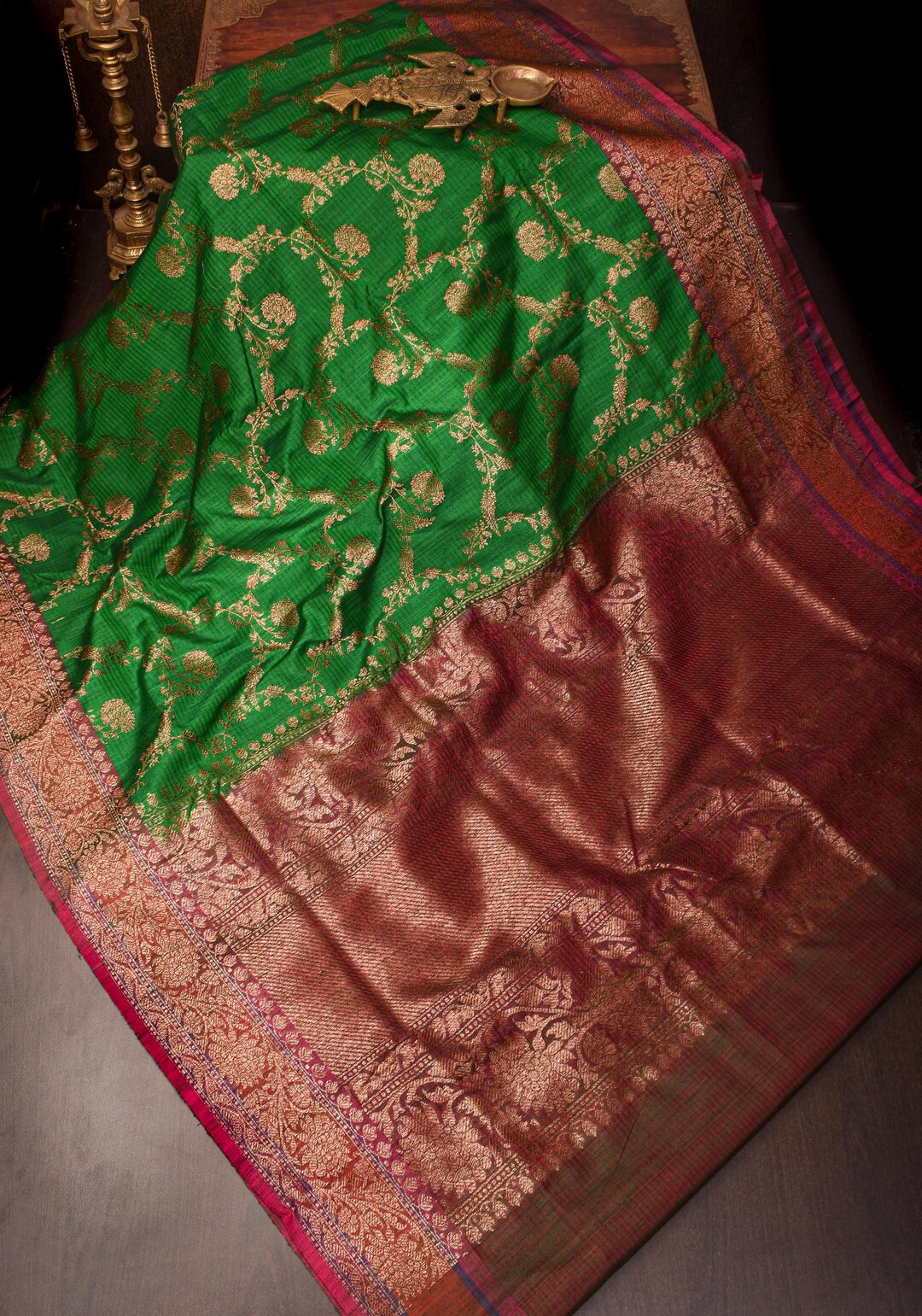 Exquisite Banarasi Semi Katan Dupion Silk Saree - Sea Green Color main image 1