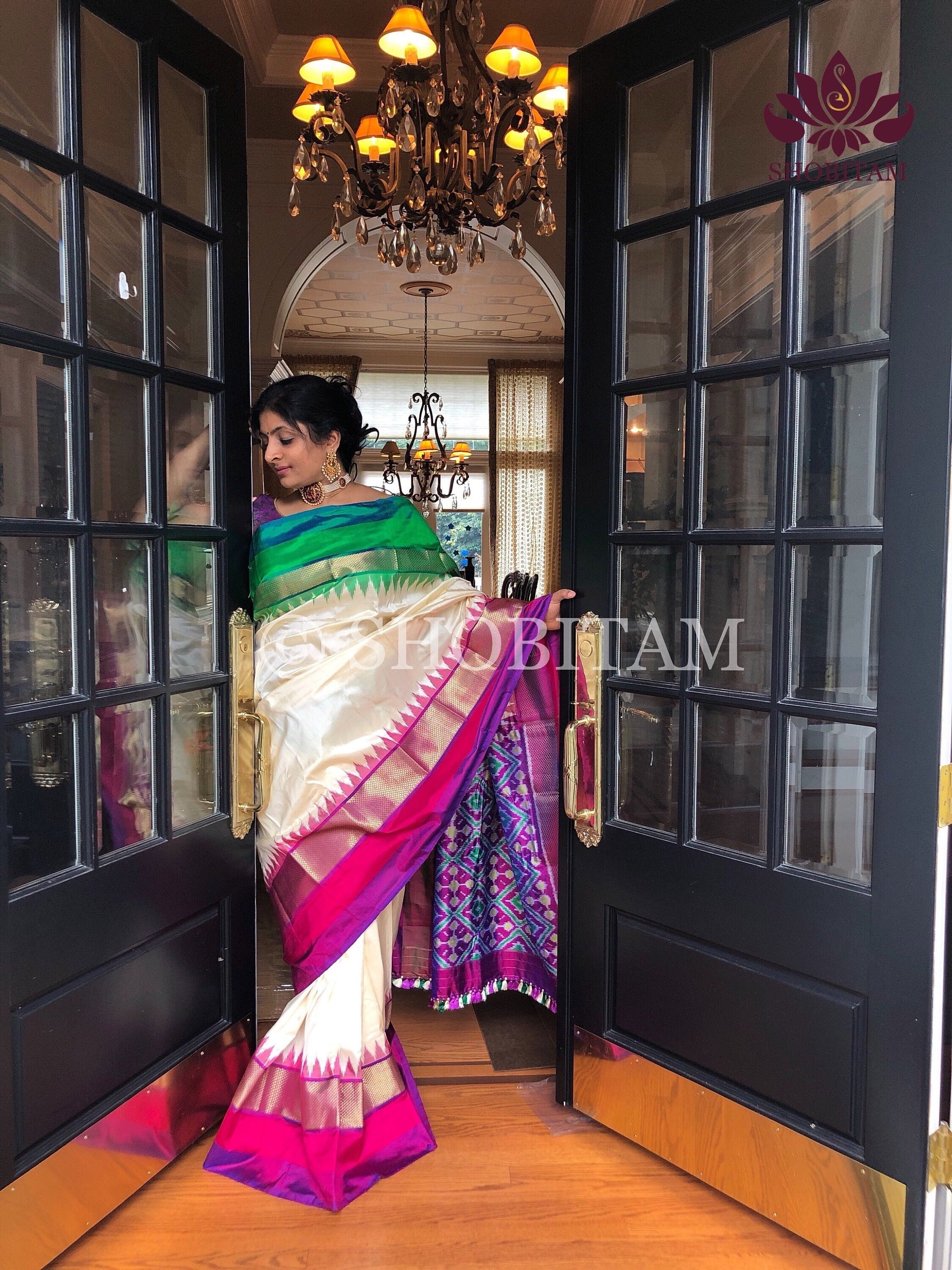 Pure Pochampally Ikkat SIlk Saree with Grand Pallu and Ganga Jamuna Borders | SILK MARK CERTIFIED