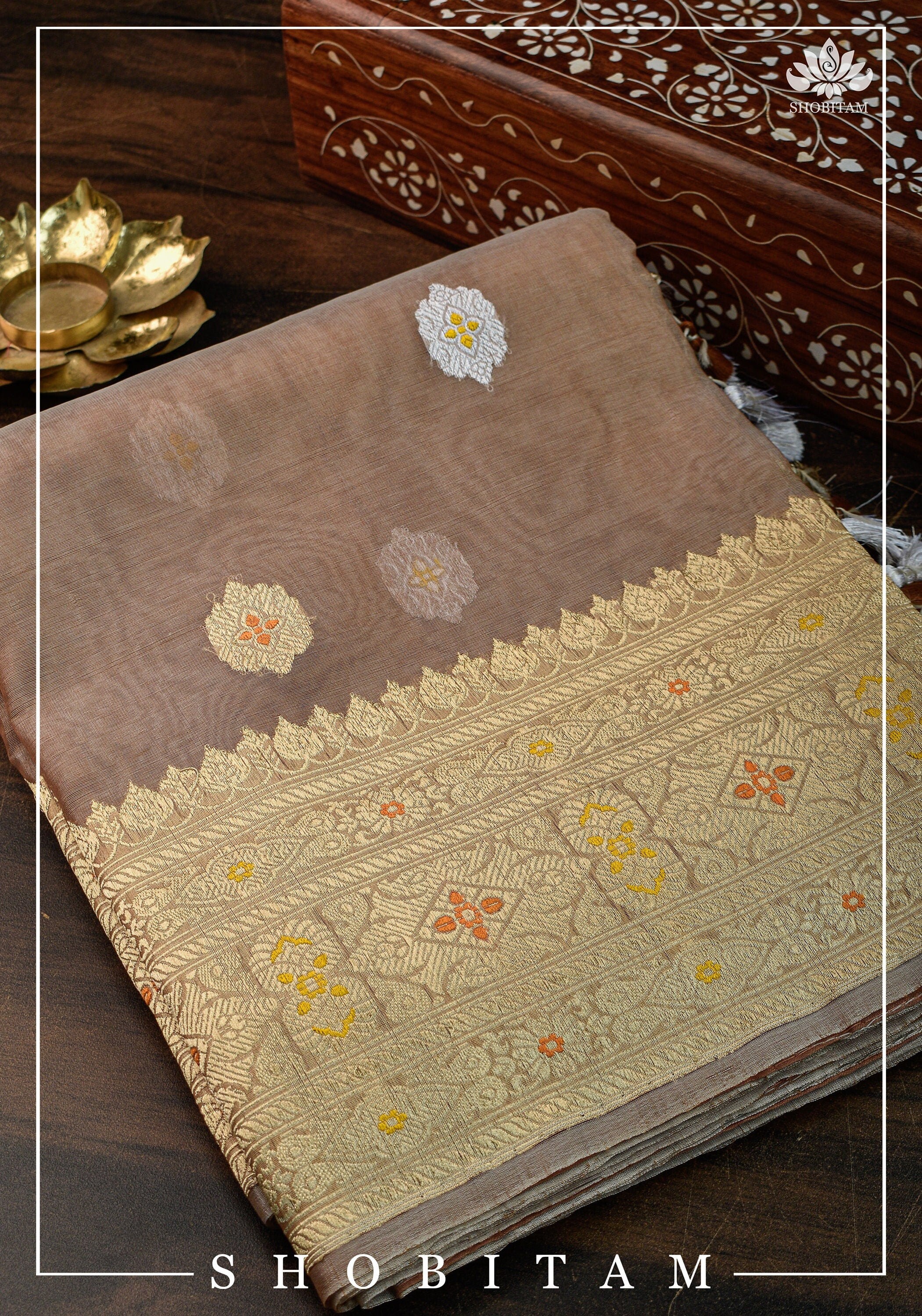 Meenakari Rose Brown Kora Silk Saree With Kadhuwa Weave SILK - Etsy India