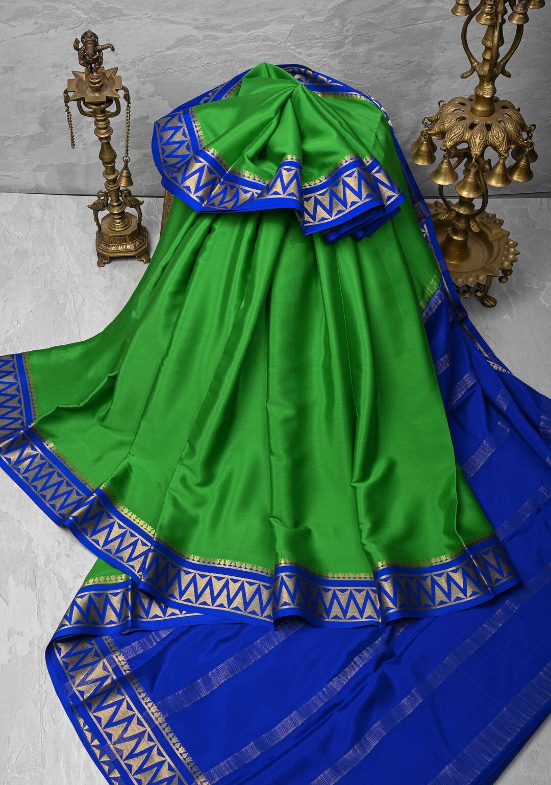Narmaa - Parrot Green With Small Resham Chatai Border Silk Cotton Saree main image 0